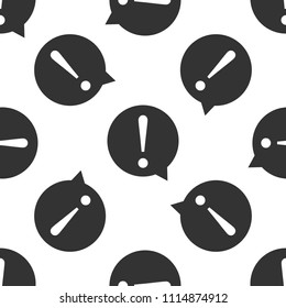 Exclamation mark in circle icon seamless pattern on white background. Hazard warning symbol. Flat design. Vector Illustration