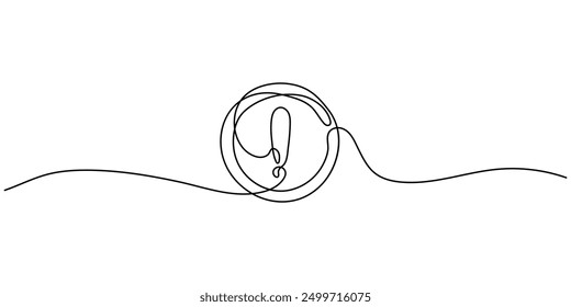 Exclamation mark in continuous line drawing style on white background. Line drawing of an exclamation mark in a circle. Vector illustration. Attention abstract background