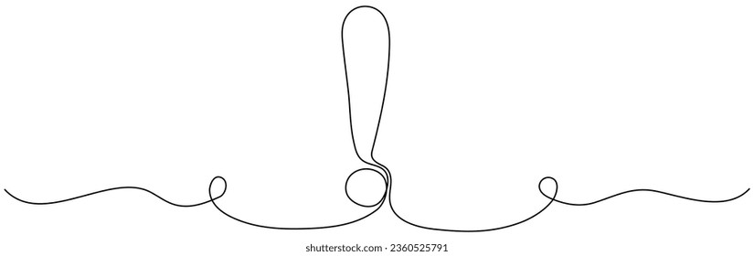 Exclamation mark continuous one line drawn. Vector illustration isolated on white.