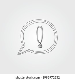 A exclamation  mark is drawn on a single black line on a white background. One-line drawing. Continuous line.Vector Eps10