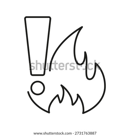 Exclamation Mark With Fire Line Icon. Warning And Hazard Alert Outline Symbol. Safety Precaution And Emergency Notification. Editable Stroke. Isolated Vector Illustration.