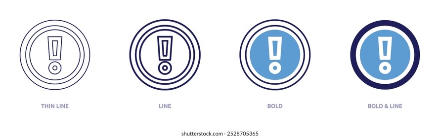 Exclamation mark formality icon in 4 different styles. Thin Line, Line, Bold, and Bold Line. Duotone style. Editable stroke.
