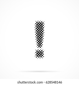 Exclamation mark in halftone. Dotted illustration isolated on a white background.
Vector illustration.