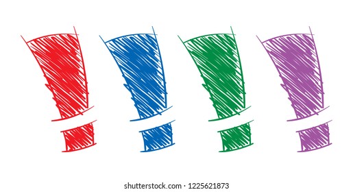 exclamation mark hand drawing colored vector