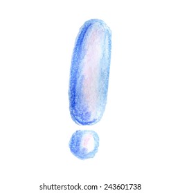 Exclamation mark. Handwritten alphabet drawing by watercolor pencils