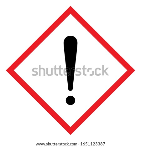 Exclamation mark. Hazardous to the ozone layer. CLP Hazard sign. Diamond shape red border and white background. 