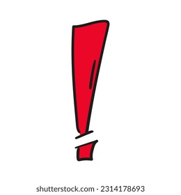 Exclamation mark icon. Attention sign icon. Hazard warning symbol in doodle style. Vector.