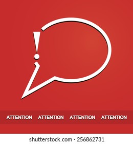 Exclamation mark icon or attention sign warning with speech bubble in red background art