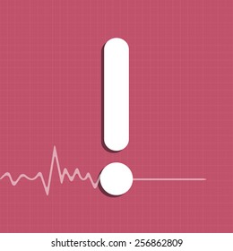 Exclamation mark icon or attention sign with heartbeat in red background art