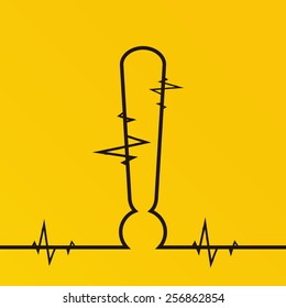 Exclamation mark icon or attention sign with heartbeats in yellow background isolated art