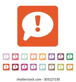 The exclamation mark icon. Attention speech bubble symbol. Flat Vector illustration. Button Set