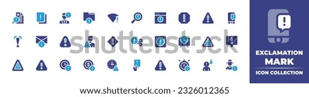 Exclamation mark icon collection. Duotone color. Vector illustration. Containing search, answer, user, warning, wifi, website, alert, notification, error, important, warning sign, danger, warning.