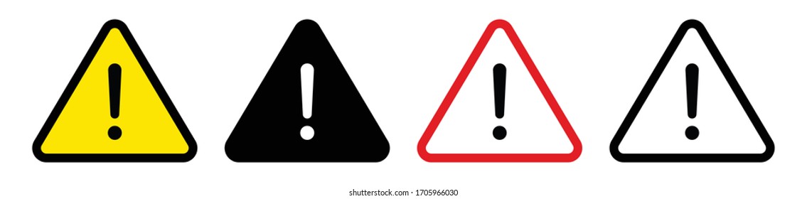Colección de iconos de signo de exclamación.Conjunto de advertencias de peligro.Símbolos de advertencia triangulares con signo de exclamación.Vector