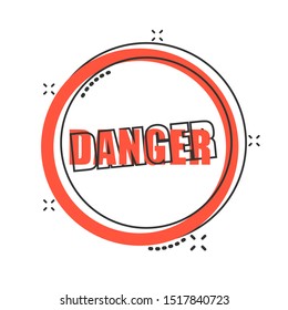 Exclamation mark icon in comic style. Danger alarm vector cartoon illustration on white isolated background. Caution risk business concept splash effect.