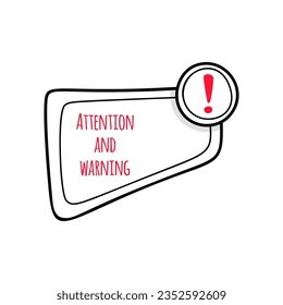 Exclamation mark icon in doodle style. Attention sign icon hand drawn. Hazard warning symbol. Vector illustration.