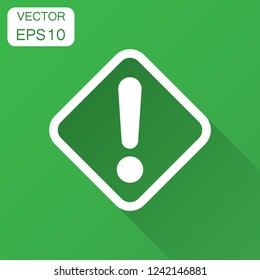 Exclamation mark icon in flat style. Danger alarm vector illustration with long shadow. Caution risk business concept.