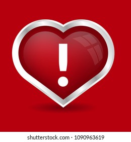 exclamation mark icon and glossy heart.vector illustration