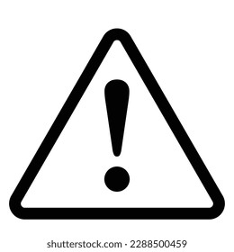 Exclamation mark icon, hazard warning attention sign, danger and caution symbol, error logo, risk graphic, flat style vector illustration for web, app, mobile. Black color triangle clip art isolated.