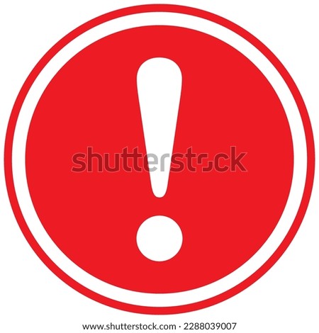 Exclamation mark icon, hazard warning attention sign, danger and caution symbol, error logo, risk graphic, flat style vector illustration for web, app, mobile. Red color circle clip art isolated.