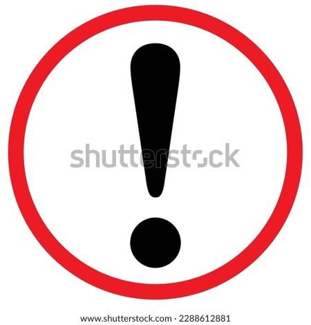 Exclamation mark icon, hazard warning attention sign, danger and caution symbol, error logo, risk graphic, flat style vector illustration for web, app, mobile. Red color circle clip art isolated.