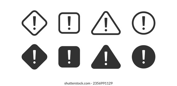 Exclamation mark icon. Important Attention signs. Caution symbol. Error symbols. Alert hazard icons. Black color. Vector isolated sign.