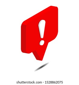 exclamation mark icon isolated on white background. 3d isometric vector. Social media like vector icon. Web Design Graphic. Notification Icon.
