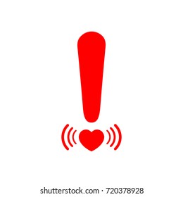 Exclamation Mark Icon In Love Context, Red Exclamation Mark With Heart Pulsing, Vector Illustration.