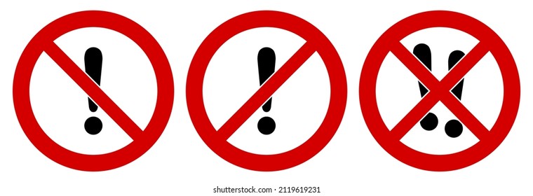 Exclamation mark icon in red crossed circle, doublecrossed sign as well