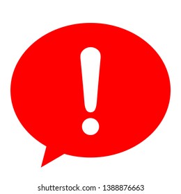 Exclamation mark icon, red speech bubble with white exclamation mark symbol, vector illustration.