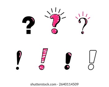 Exclamation mark icon in red speech bubble. Linear question mark.  with black line, doodle style. Vector illustration in a flat style. 