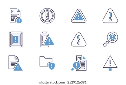 Exclamation mark icon set. Bold line style. Duotone colors. Editable stroke. exclamation, exclamation mark, search, important, folder, alert, tooth, cursor, error, warning sign, danger.