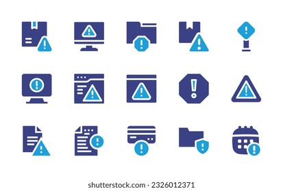 Exclamation mark icon set. Duotone color. Vector illustration. Containing alert, warning, spam, package, signal, error, danger, folder, calendar. 