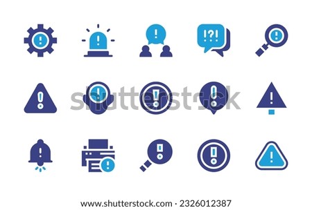 Exclamation mark icon set. Duotone color. Vector illustration. Containing settings, alert, exclamation, question, exclamation mark, warning, memories, danger, notification, problem. 