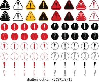 Exclamation mark icon set isolated on transparent background. Precautions circle symbol design. Emergency Warning Sign collection vector illustration. Speech bubble with exclamation mark.