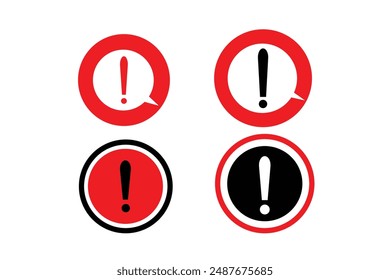 Exclamation mark icon set, red attention sign variations, vector illustration.