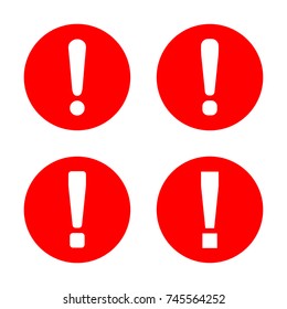 Exclamation mark icon set, red attention sign in four variations, vector illustration.
