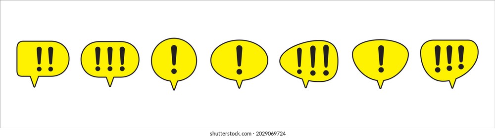 Exclamation mark icon vector set. Yellow black color. Warning attention signs set complete collection. Important or caution symbol illustration.