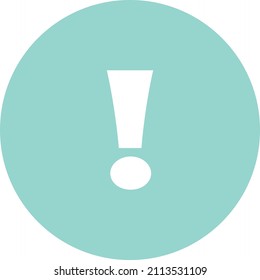 Exclamation mark icon vector. White solid exclamation mark on a cyan colored circle background. Vector icon button for web, poster or label use.