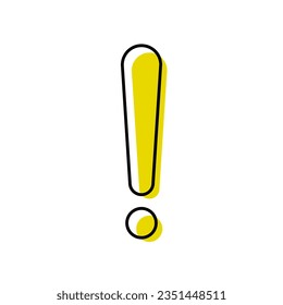 Exclamation mark icon vector. Yellow filled black line symbol