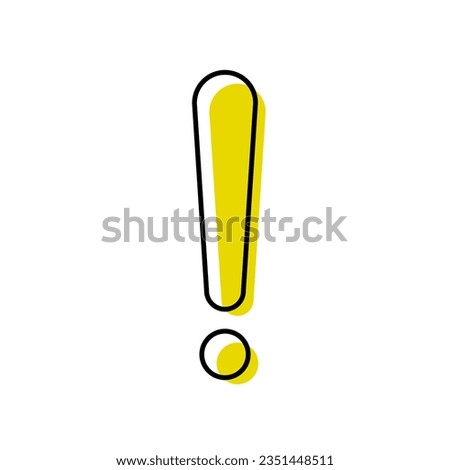 Exclamation mark icon vector. Yellow filled black line symbol