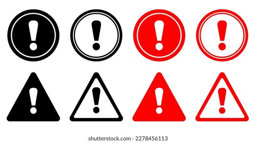 Exclamation mark icon, warning icon, caution sign, black and red color danger vector