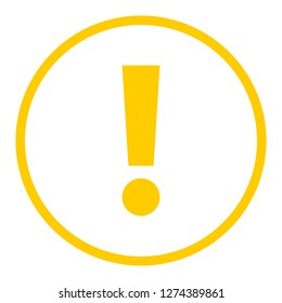 Exclamation mark icon warning sign attention button in yellow circle shape created in thin line style. The design graphic element is saved as a vector illustration in the EPS file format.
