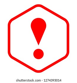 Exclamation mark icon warning sign attention button in red hexagon shape created in thin line style. The design graphic element is saved as a vector illustration in the EPS file format.