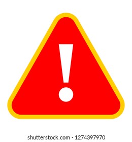 Exclamation mark icon warning sign attention button in red triangle shape created in flat style. The design graphic element is saved as a vector illustration in the EPS file format.