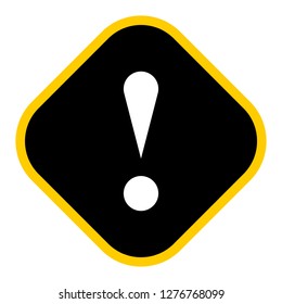 Exclamation mark icon warning sign attention button in black rhomb shape created in flat style. The design graphic element is saved as a vector illustration in the EPS file format.