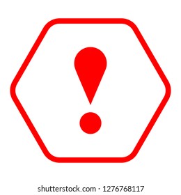 Exclamation mark icon warning sign attention button in red hexagon shape created in thin line style. The design graphic element is saved as a vector illustration in the EPS file format.