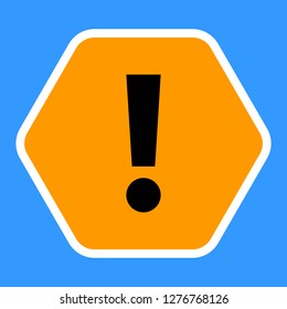 Exclamation mark icon warning sign attention button in orange hexagon shape created in flat style. The design graphic element is saved as a vector illustration in the EPS file format.