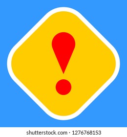 Exclamation mark icon warning sign attention button in yellow rhomb shape created in flat style. The design graphic element is saved as a vector illustration in the EPS file format.