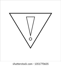 Exclamation mark icon warning sign attention button in black triangle shape created in thin line style. The design graphic element is saved as a vector illustration in the EPS file format