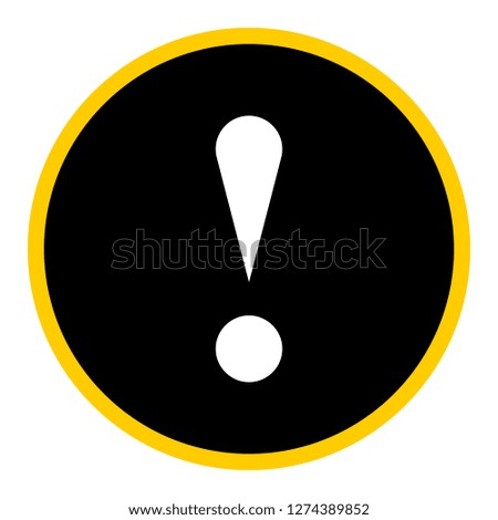 Exclamation mark icon warning sign attention button in black circle shape created in flat style. The design graphic element is saved as a vector illustration in the EPS file format.
